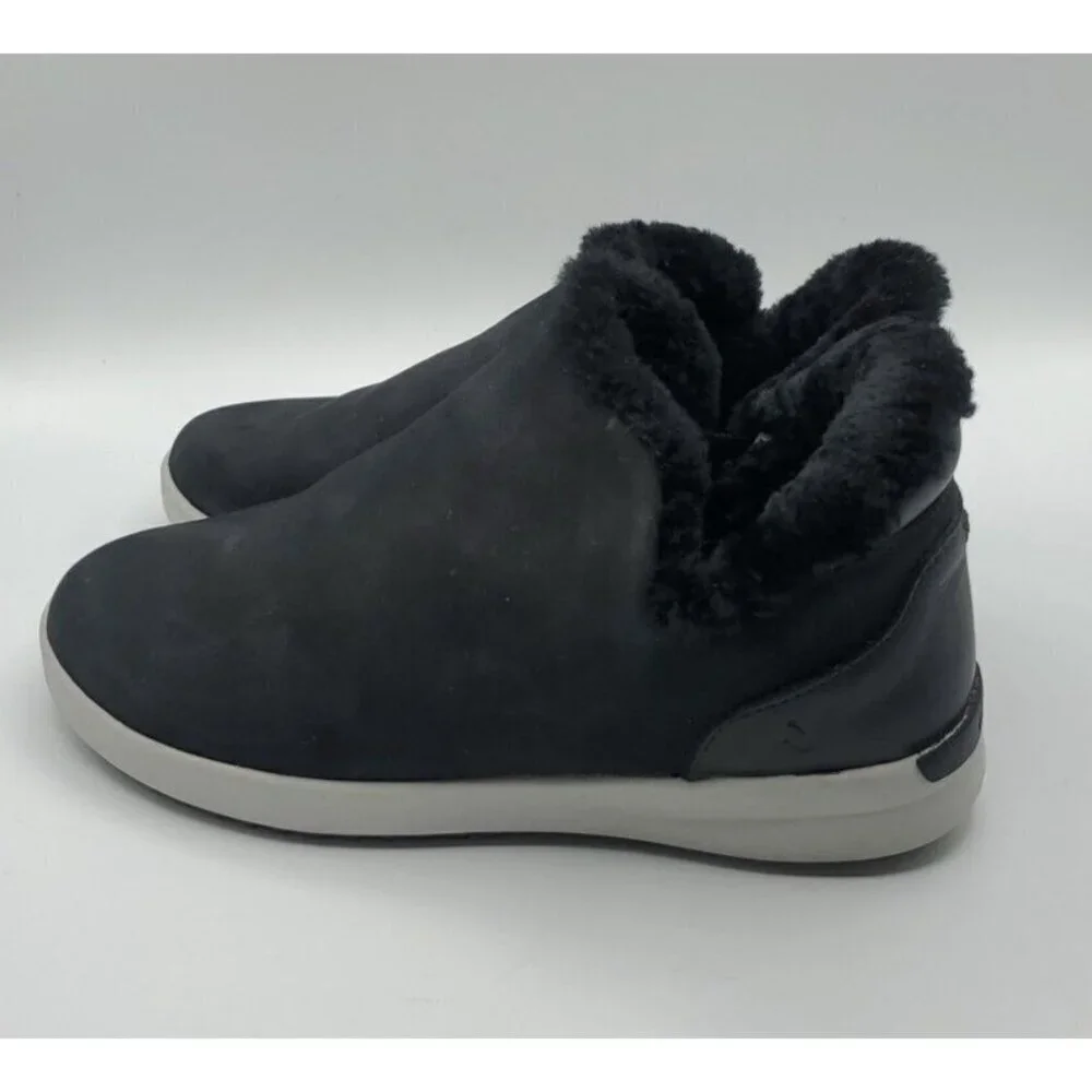 Olukai Malua Hulu Boots Women's Black Size 7 Shearling Lined Nubuck Leather
